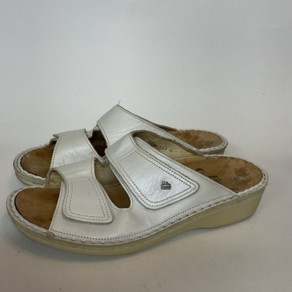 Finn Comfort Sansibar Silver/Ivory Leather‎ Slide Sandals Women 39D/US8 Germany
